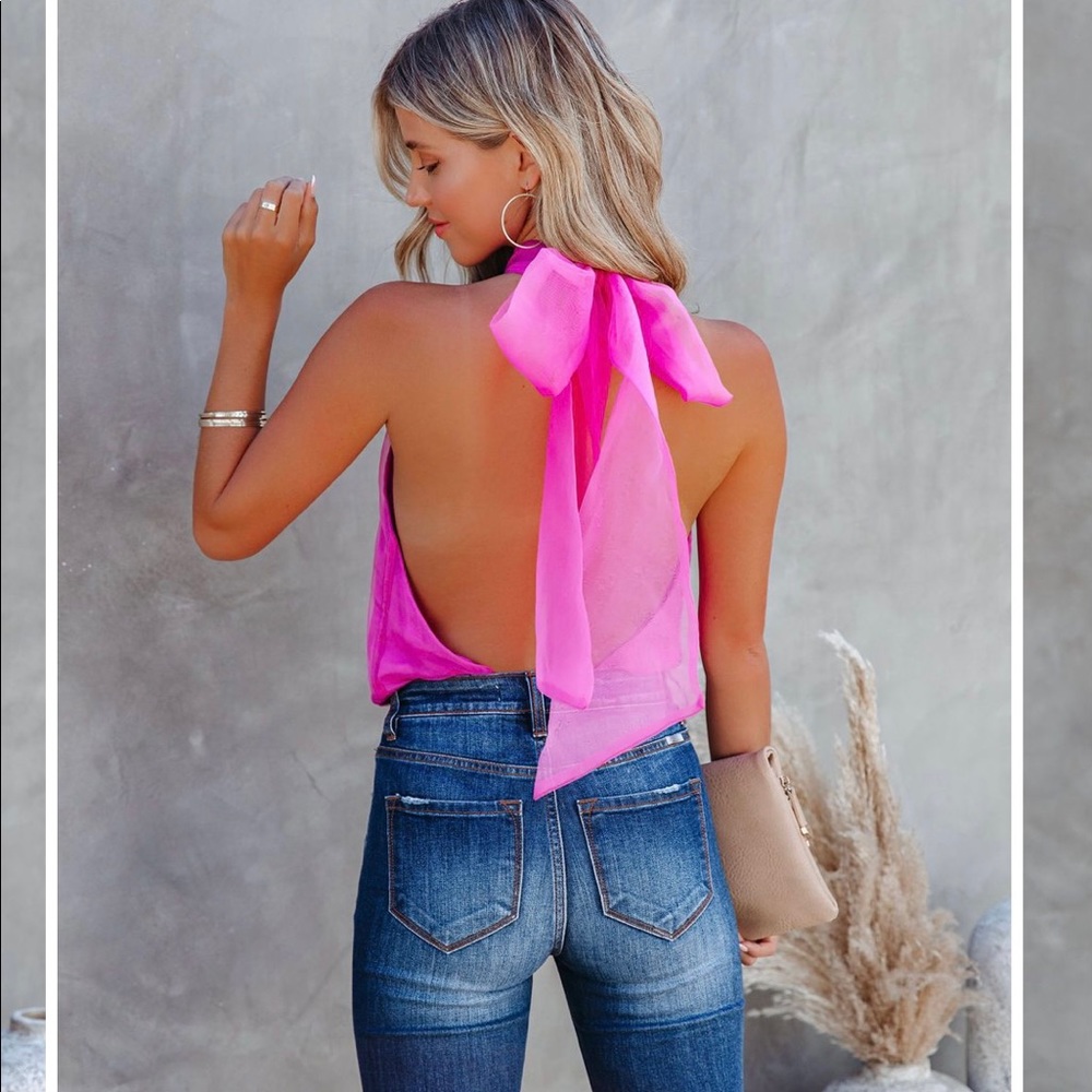 Wondrous Backless Halter Bodysuit - Magenta